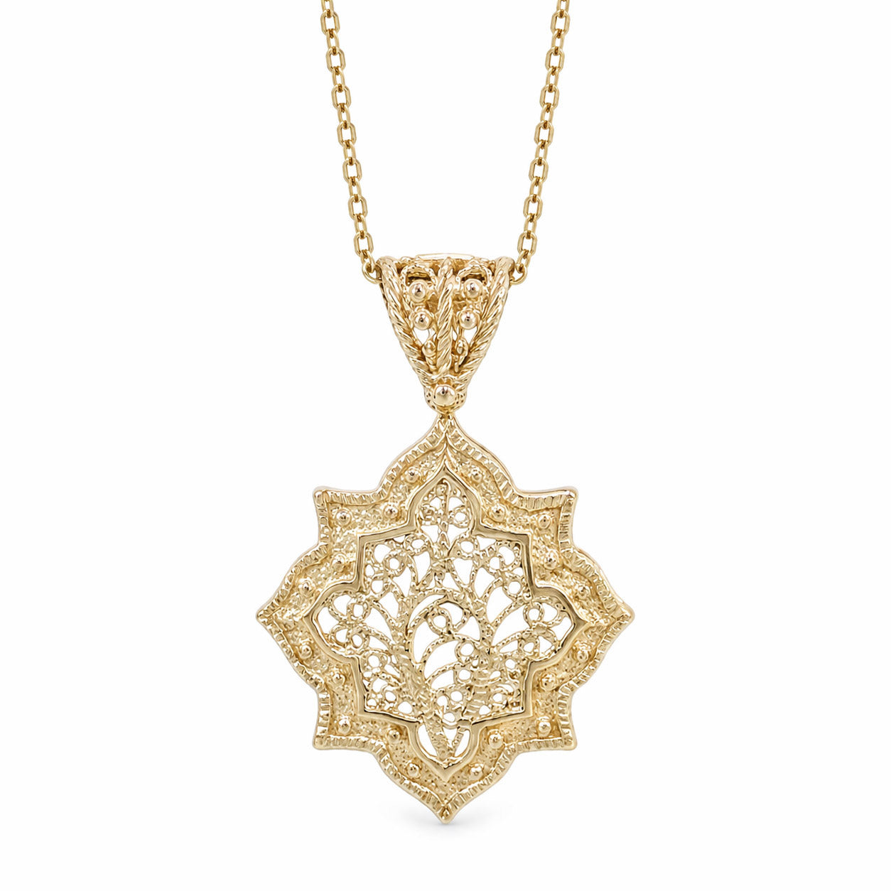 Ottoman Star Gold Pendant Filigree Charm 18k Gold Over Bronze Geometric Statement Pendant Turkish Jewelry