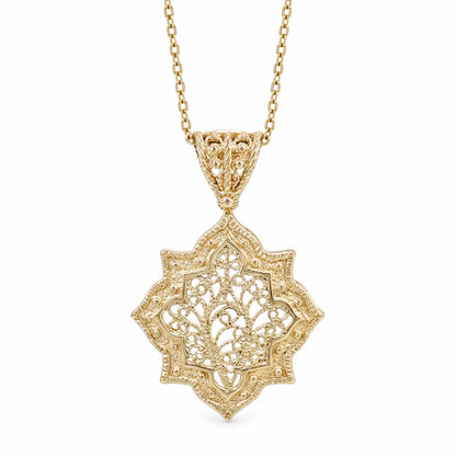 Ottoman Star Gold Pendant Filigree Charm 18k Gold Over Bronze Geometric Statement Pendant Turkish Jewelry