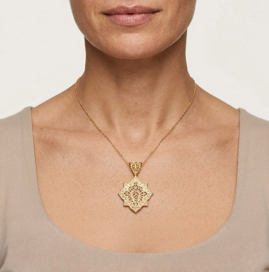 Ottoman Star Gold Pendant Filigree Charm 18k Gold Over Bronze Geometric Statement Pendant Turkish Jewelry