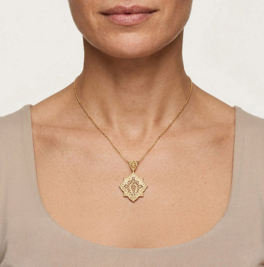 Ottoman Star Gold Pendant Filigree Charm 18k Gold Over Bronze Geometric Statement Pendant Turkish Jewelry