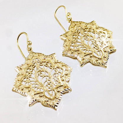 Filigree Geometric Oriental Design Gold Earrings - TurkishBling