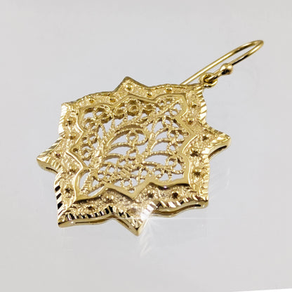 Filigree Geometric Oriental Design Gold Earrings - TurkishBling