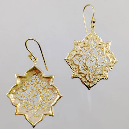 Filigree Geometric Oriental Design Gold Earrings - TurkishBling