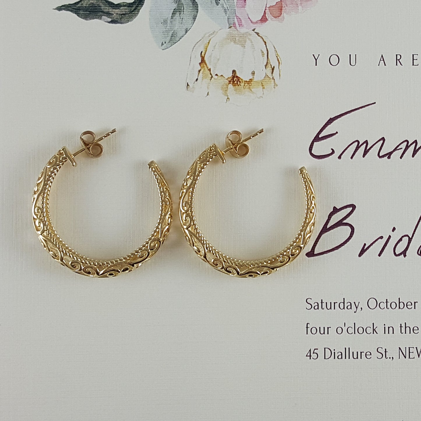 Scrollwork Vintage Style Hoop Earrings