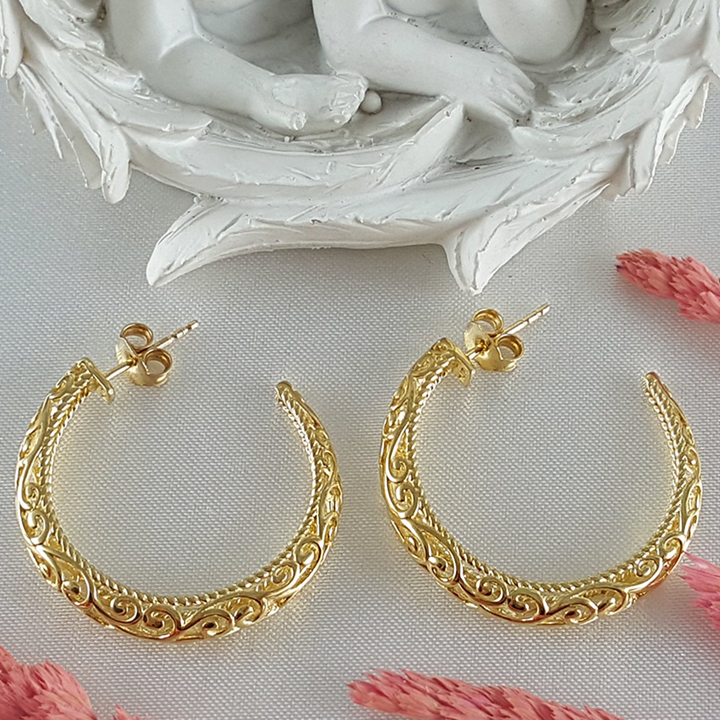 Scrollwork Vintage Style Hoop Earrings