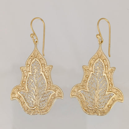 Ornate Filigree Dangle Earrings with Floral Tulip Motif