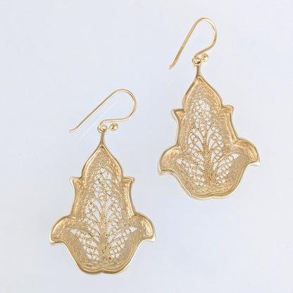 Ornate Filigree Dangle Earrings with Floral Tulip Motif