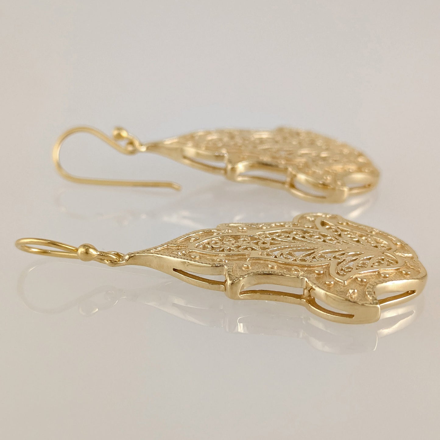 Ornate Filigree Dangle Earrings with Floral Tulip Motif