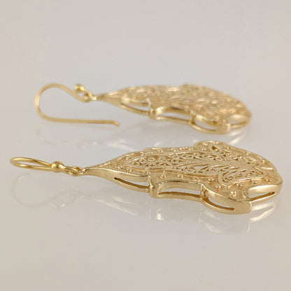 Ornate Filigree Dangle Earrings with Floral Tulip Motif