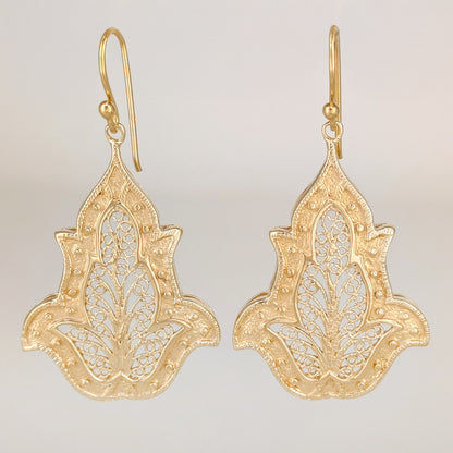 Ornate Filigree Dangle Earrings with Floral Tulip Motif