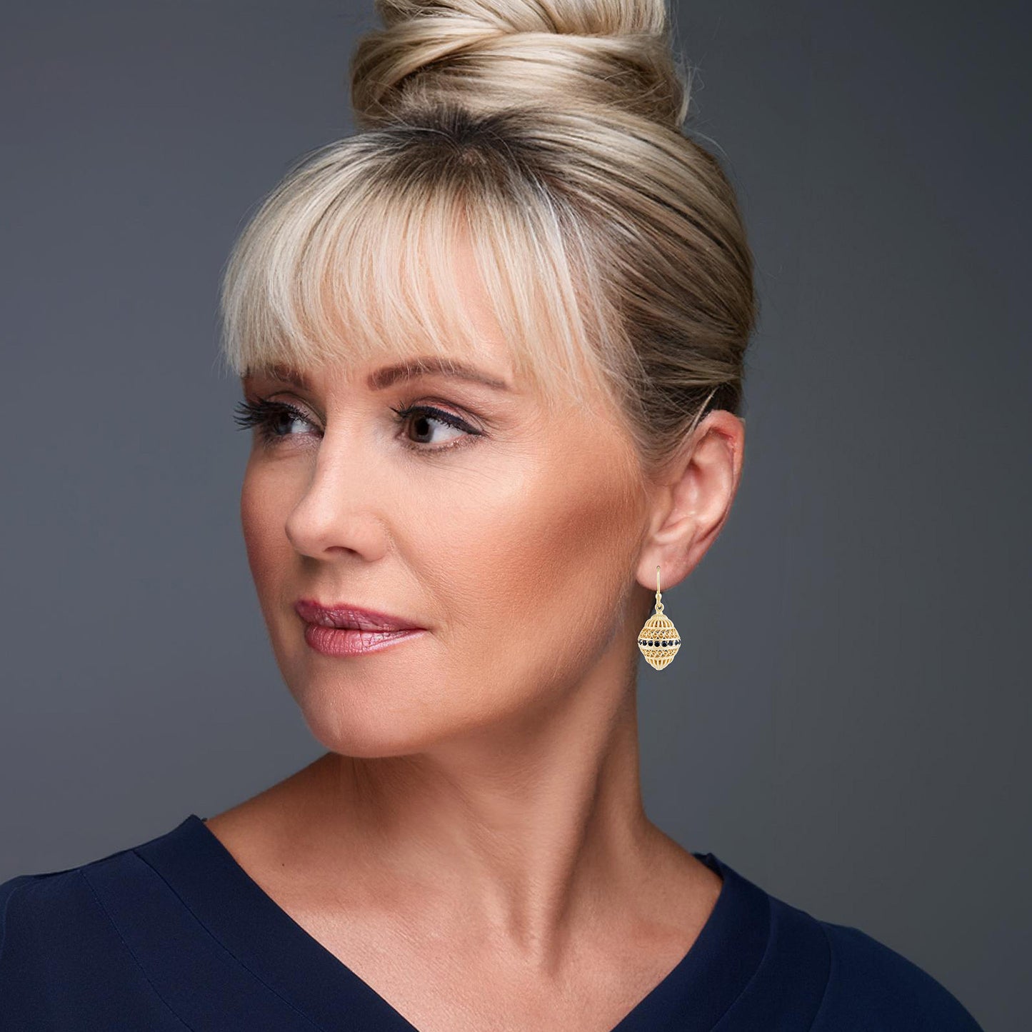 Filigree Drop Earrings with Black Spinel