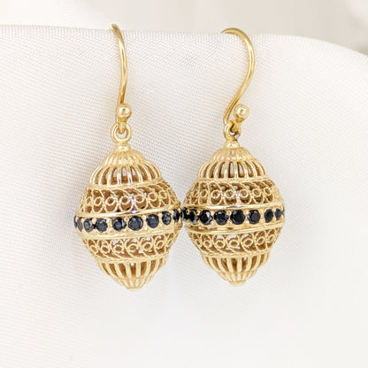 Filigree Drop Earrings with Black Spinel
