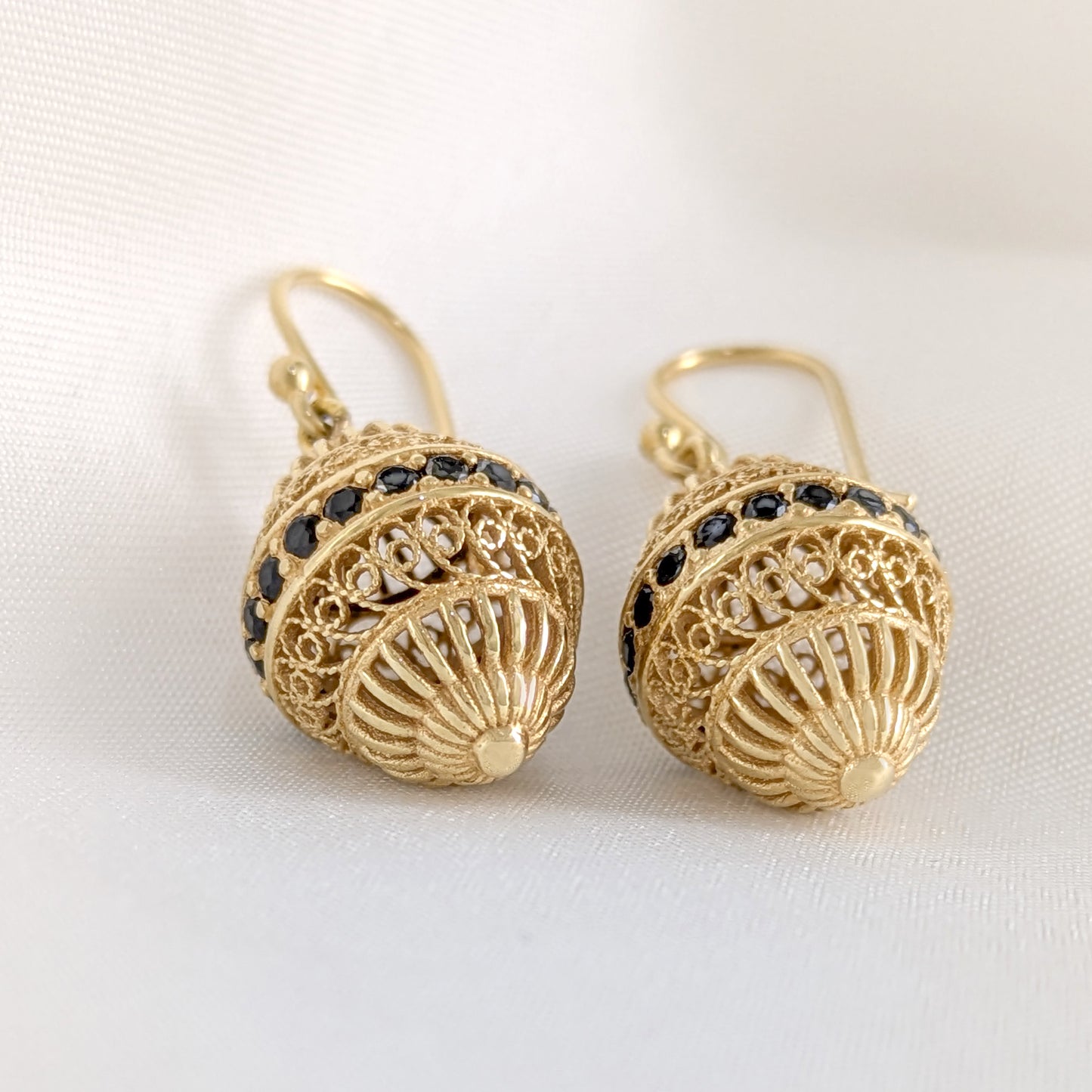 Filigree Drop Earrings with Black Spinel