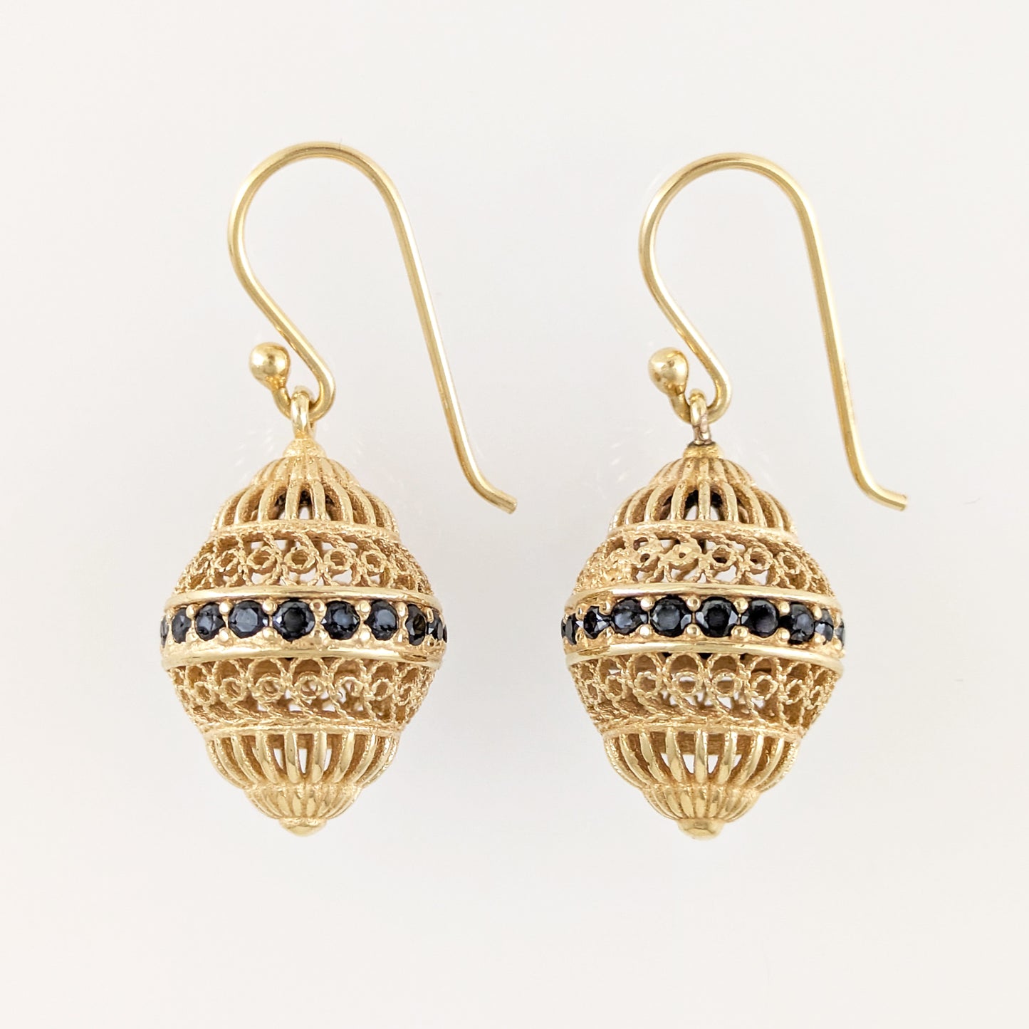 Filigree Drop Earrings with Black Spinel