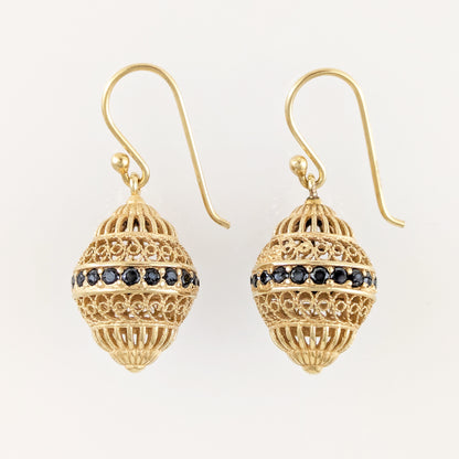 Filigree Drop Earrings with Black Spinel
