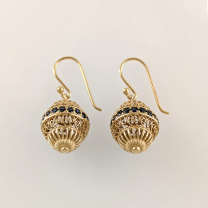 Filigree Drop Earrings with Black Spinel