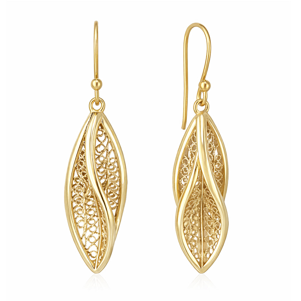 Leaf Filigree Drop Earrings Gold Openwork Jewelry