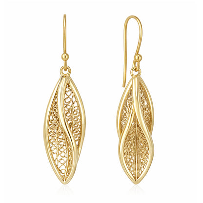 Leaf Filigree Drop Earrings Gold Openwork Jewelry