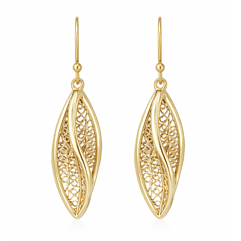 Leaf Filigree Drop Earrings Gold Openwork Jewelry