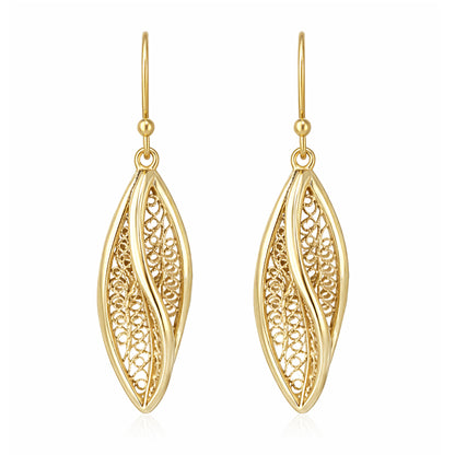 Leaf Filigree Drop Earrings Gold Openwork Jewelry