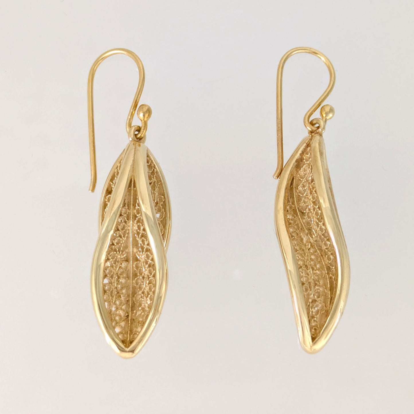 Leaf Filigree Drop Earrings Gold Openwork Jewelry