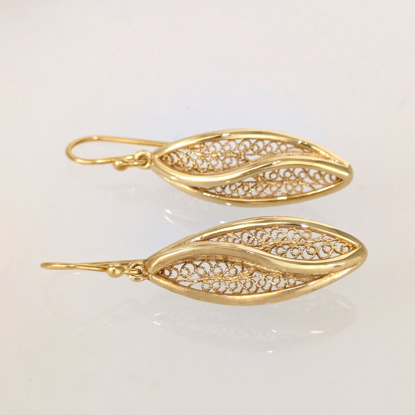 Leaf Filigree Drop Earrings Gold Openwork Jewelry