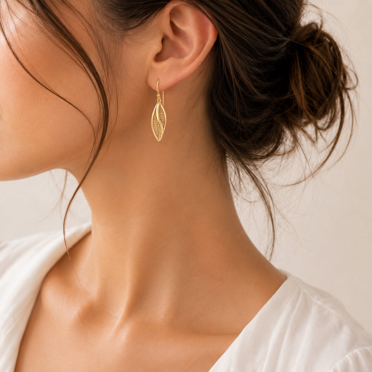 Leaf Filigree Drop Earrings Gold Openwork Jewelry