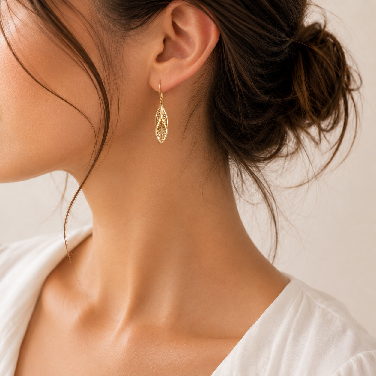 Leaf Filigree Drop Earrings Gold Openwork Jewelry