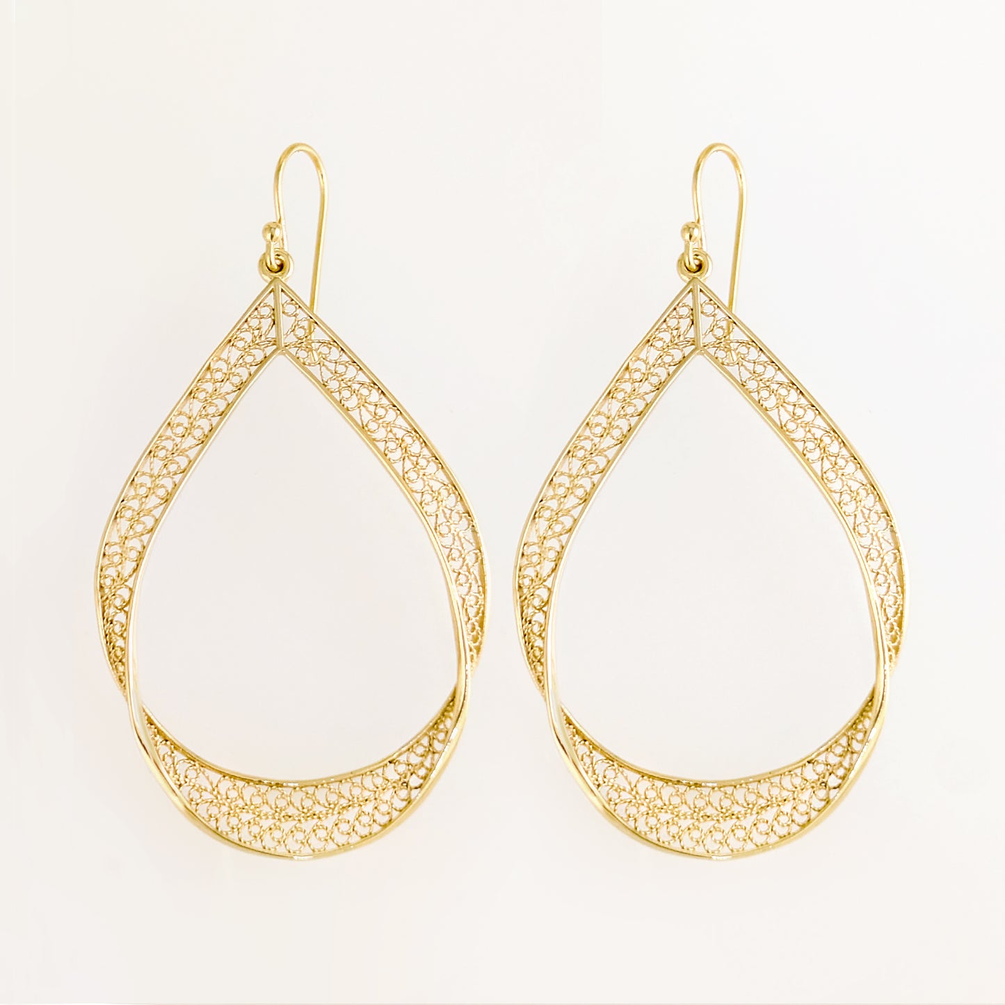 Elegant Gold Teardrop Filigree Earrings – Handcrafted Artisan Statement Dangles