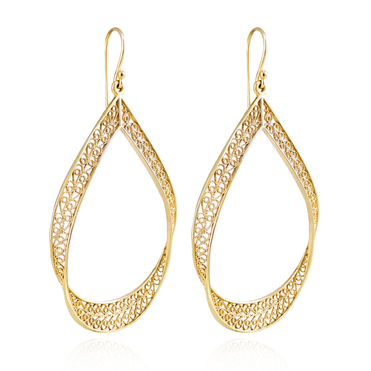 Elegant Gold Teardrop Filigree Earrings – Handcrafted Artisan Statement Dangles
