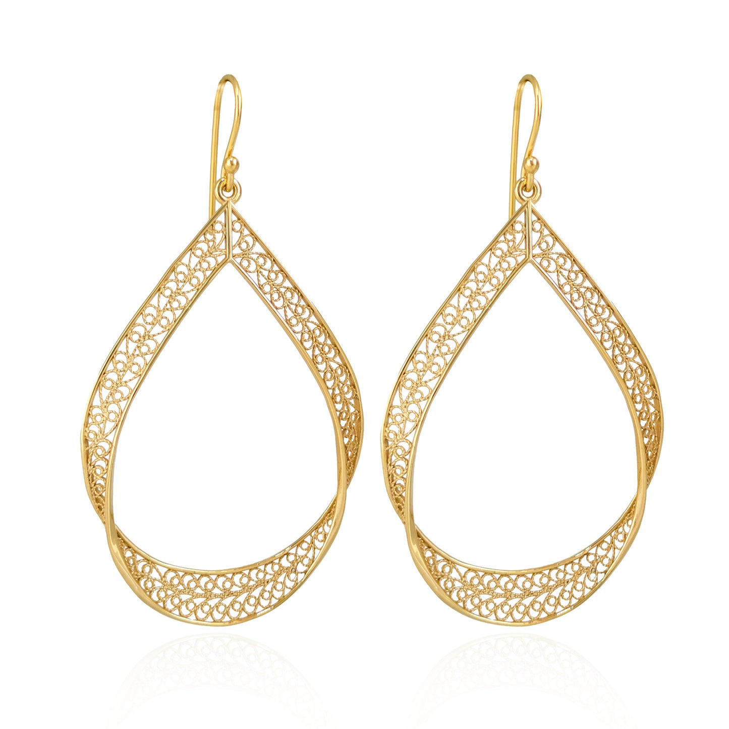 Elegant Gold Teardrop Filigree Earrings – Handcrafted Artisan Statement Dangles
