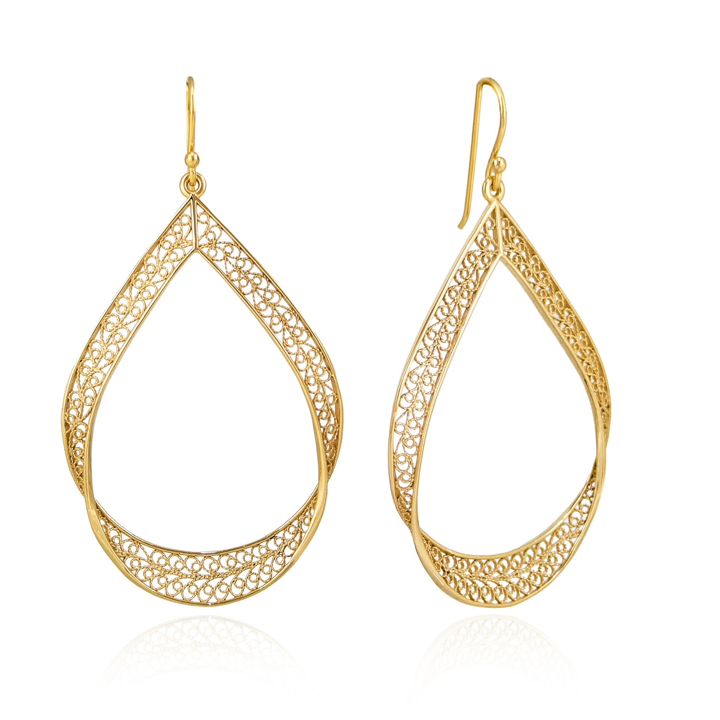 Elegant Gold Teardrop Filigree Earrings – Handcrafted Artisan Statement Dangles