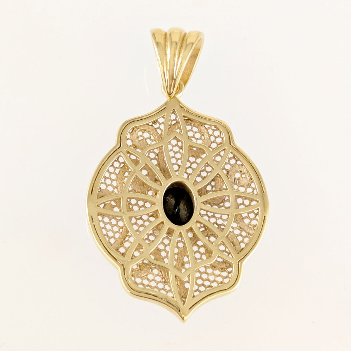 Scroll Pattern Pendant Black Spinel Statement Jewelry