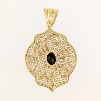 Scroll Pattern Pendant Black Spinel Statement Jewelry