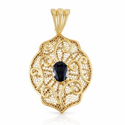 Scroll Pattern Pendant Black Spinel Statement Jewelry