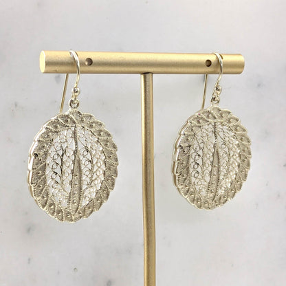 Gold Over Bronze Large Filigree Leaf-Shaped Dangle Earrings - TurkishBling