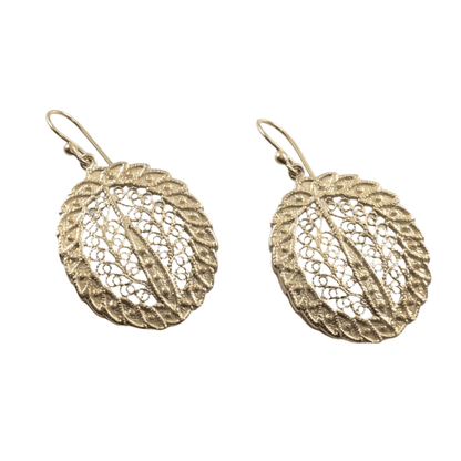Gold Over Bronze Large Filigree Leaf-Shaped Dangle Earrings - TurkishBling