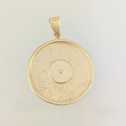 Round Openwork Scroll Pendant with Burgundy Enamel