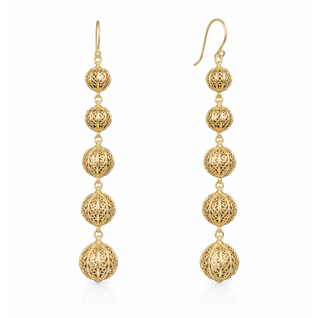 Long Filigree Ball Dangle Earrings