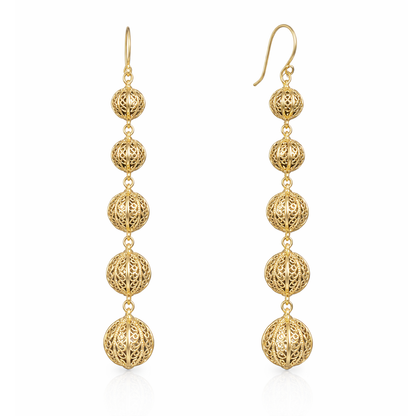 Long Filigree Ball Dangle Earrings