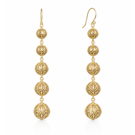 Long Filigree Ball Dangle Earrings