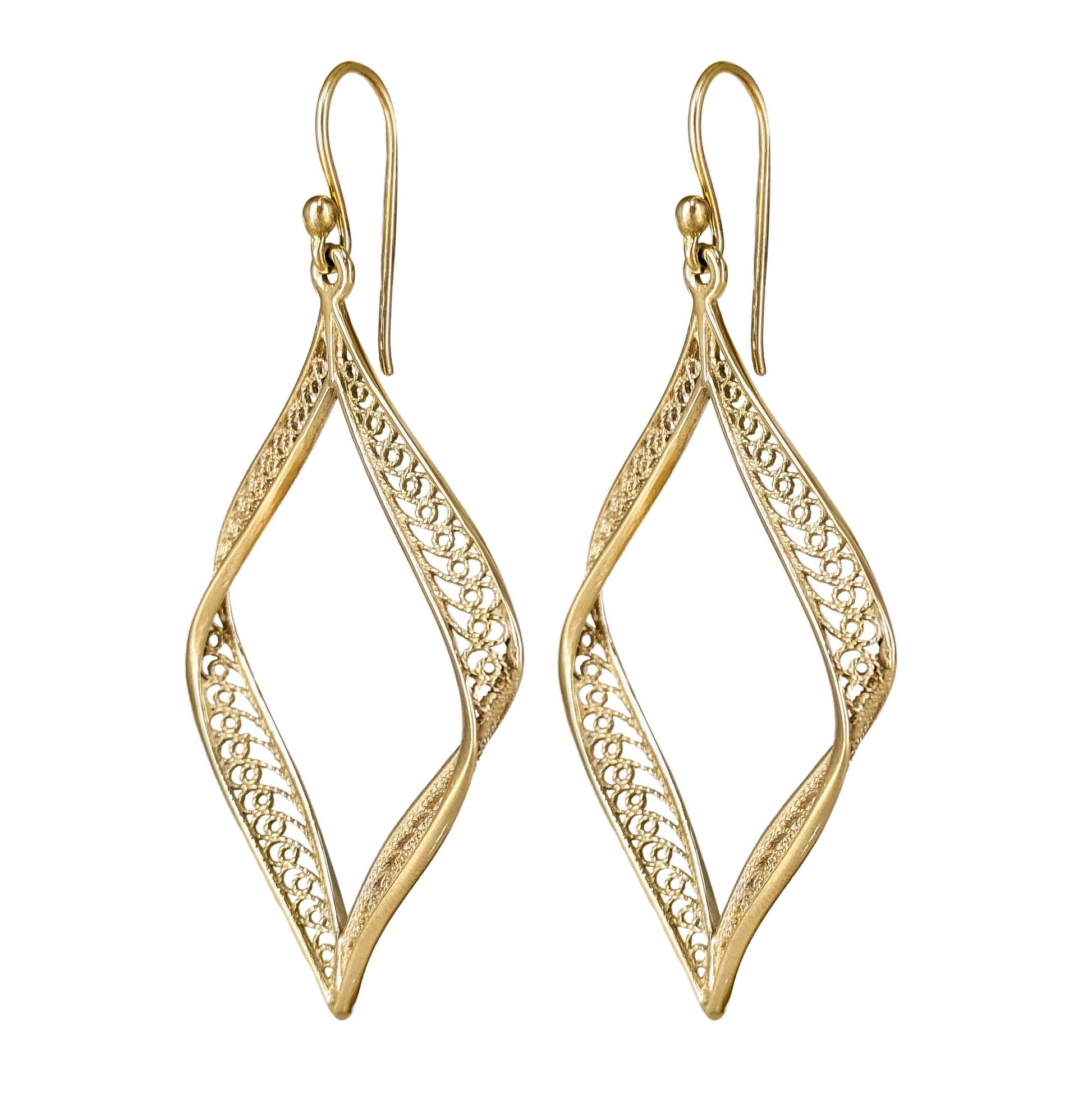 Ribbon Marquise Filigree Dangle Earrings with Sculptural Contour - TurkishBling