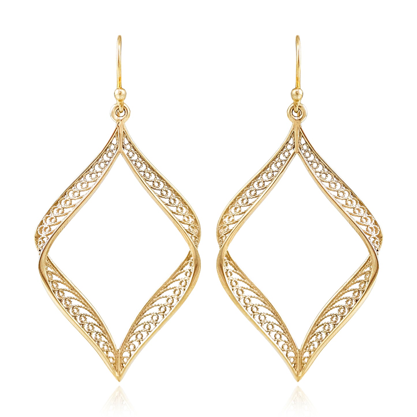 Ribbon Marquise Filigree Dangle Earrings with Sculptural Contour