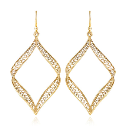 Ribbon Marquise Filigree Dangle Earrings with Sculptural Contour