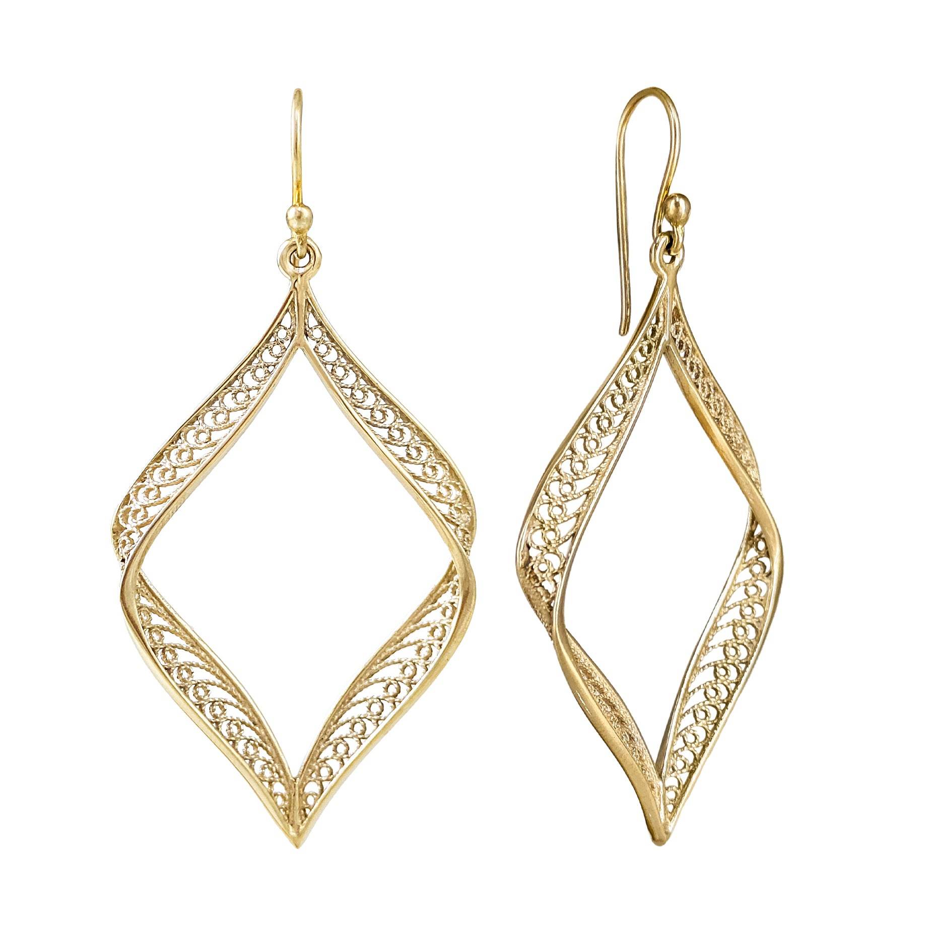 Ribbon Marquise Filigree Dangle Earrings with Sculptural Contour - TurkishBling