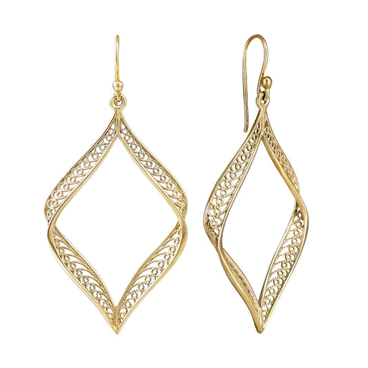 Ribbon Marquise Filigree Dangle Earrings with Sculptural Contour - TurkishBling