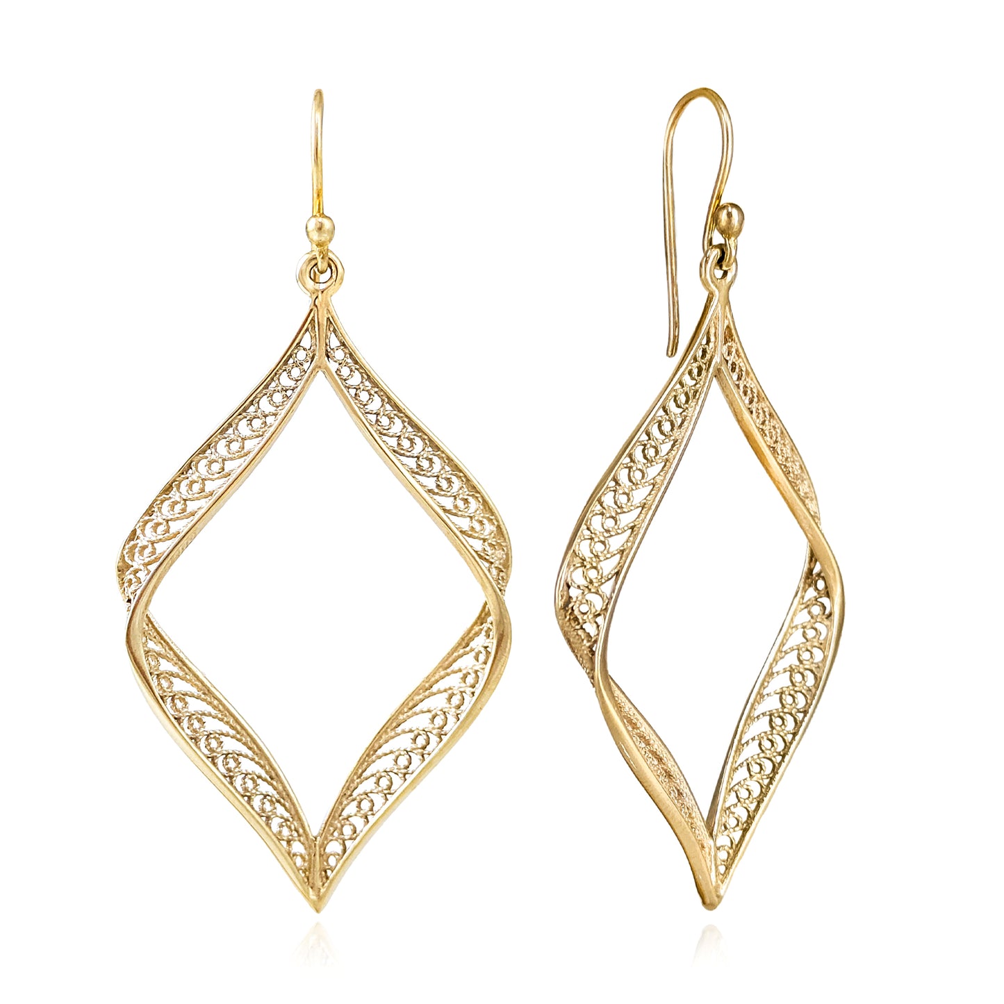 Ribbon Marquise Filigree Dangle Earrings with Sculptural Contour