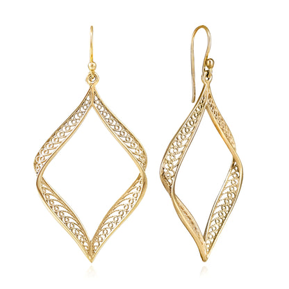 Ribbon Marquise Filigree Dangle Earrings with Sculptural Contour