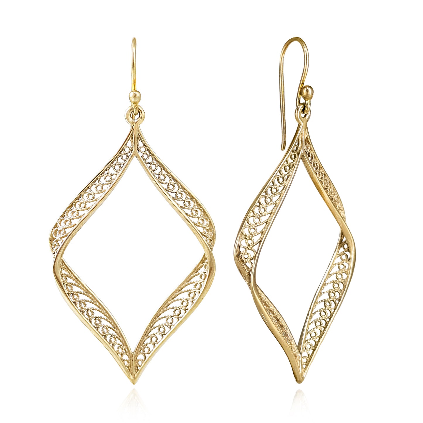 Ribbon Marquise Filigree Dangle Earrings with Sculptural Contour