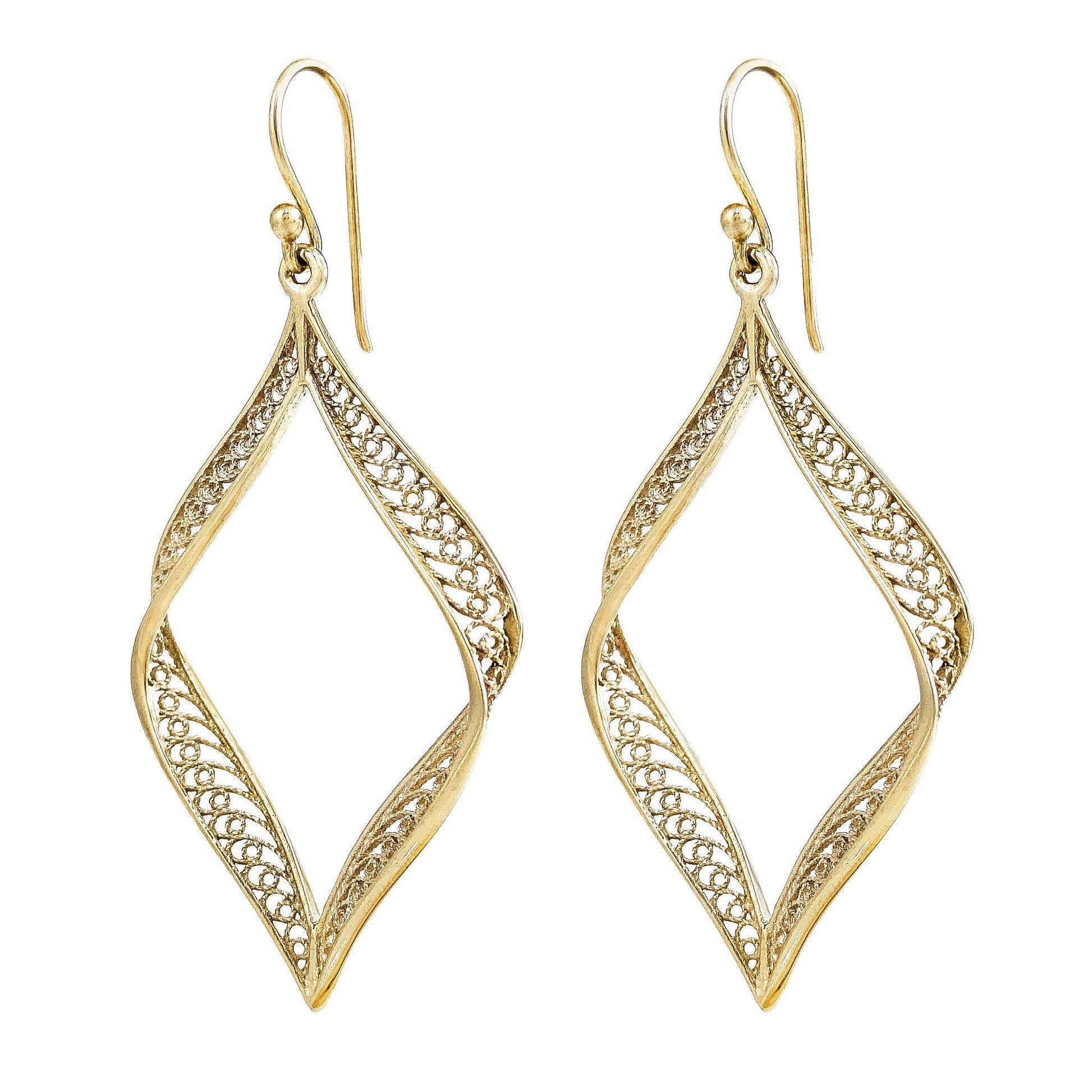 Ribbon Marquise Filigree Dangle Earrings with Sculptural Contour - TurkishBling